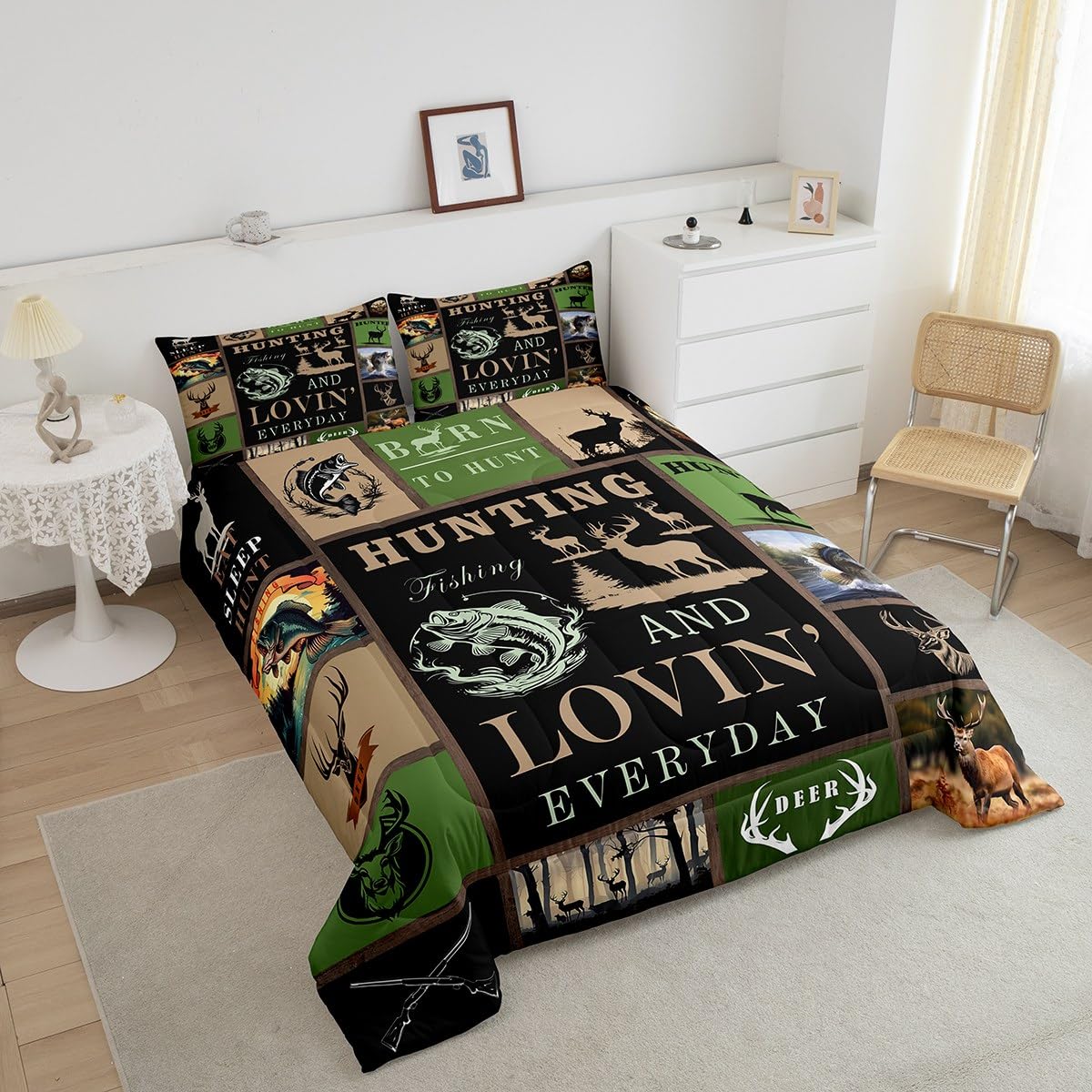 Feelyou Big Pike Fish Bedding Set - Deer Comforter Set for Kids Boys Girls - Twin Size with 1 Comforter and 1 Pillowcase