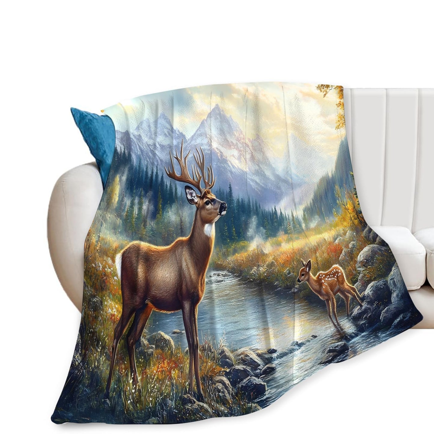 Tijuboni Elk Deer Throw Blanket Mountain Cabin Gifts for Women Men Girls Boys Kids Adults Soft Flannel Fleece Blanket for Couch Sofa Bed Home Decor 40"x50"