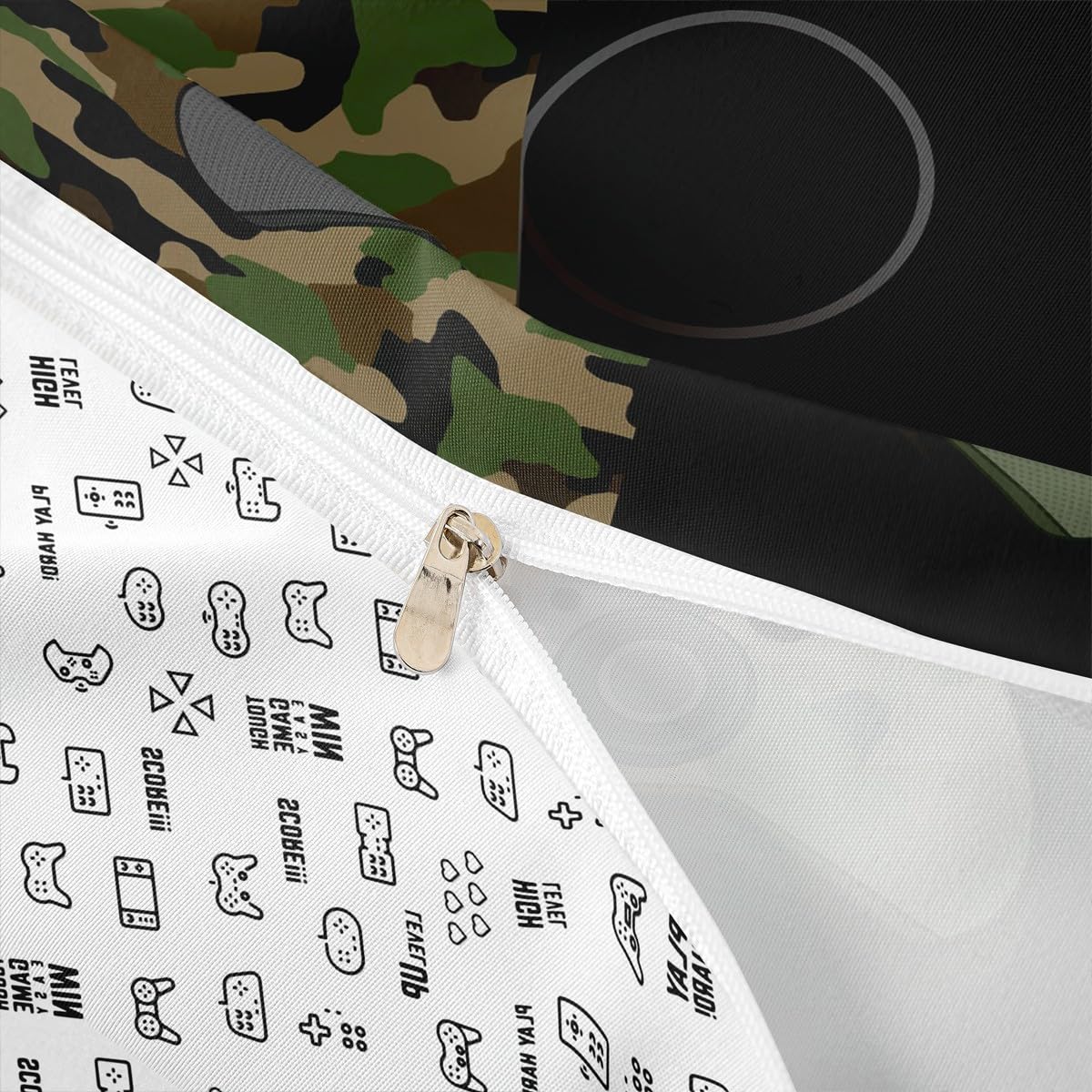 Gamer Bedding Set Teens Boys Camouflage Gamepad Printed Comforter Cover Army Green Video Games Decor Player Gaming Duvet Cover for Adult Girls Kids Camo Game Console Pattern Soft Bespread, King Size