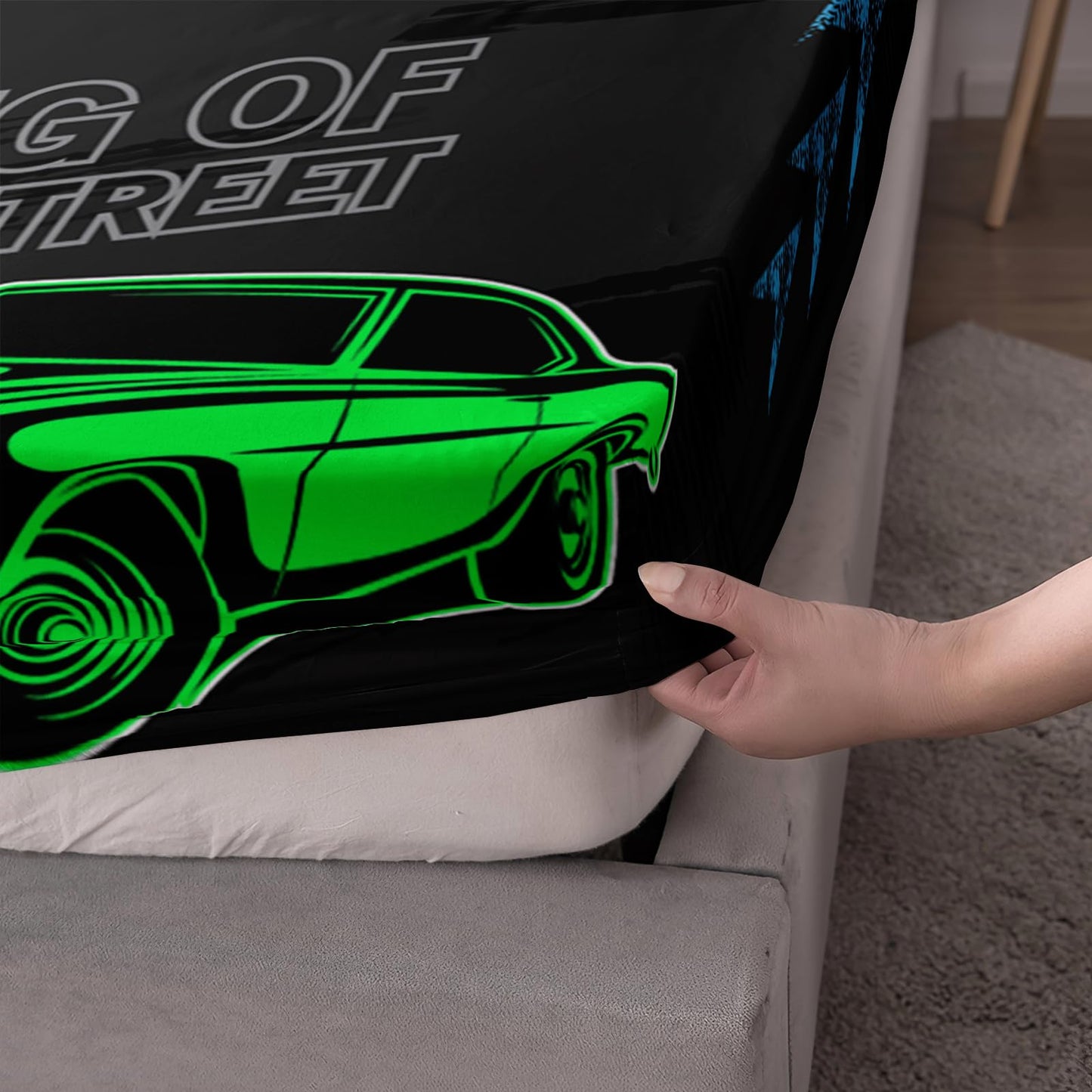 AILONEN Racing Car Fitted Sheet Queen Size, Fast and Furious Extreme Sport Games Bedding Sets for Kids Boys Teens,Cartoon Sports Car Bed Sheet Set,1 Deep Pocket 2 Pillowcases,3 Pcs