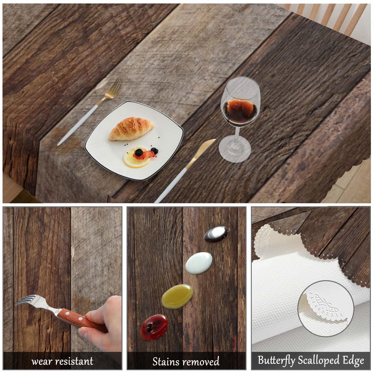 Swono 52x70 Inch Wood Plank Tablecloth Retro Wood Texture Brown Farmhouse Dining Table Cloth Anti-Stain Talking Table Cover for Kitchen Dinning Room Coffee Store Restaurant