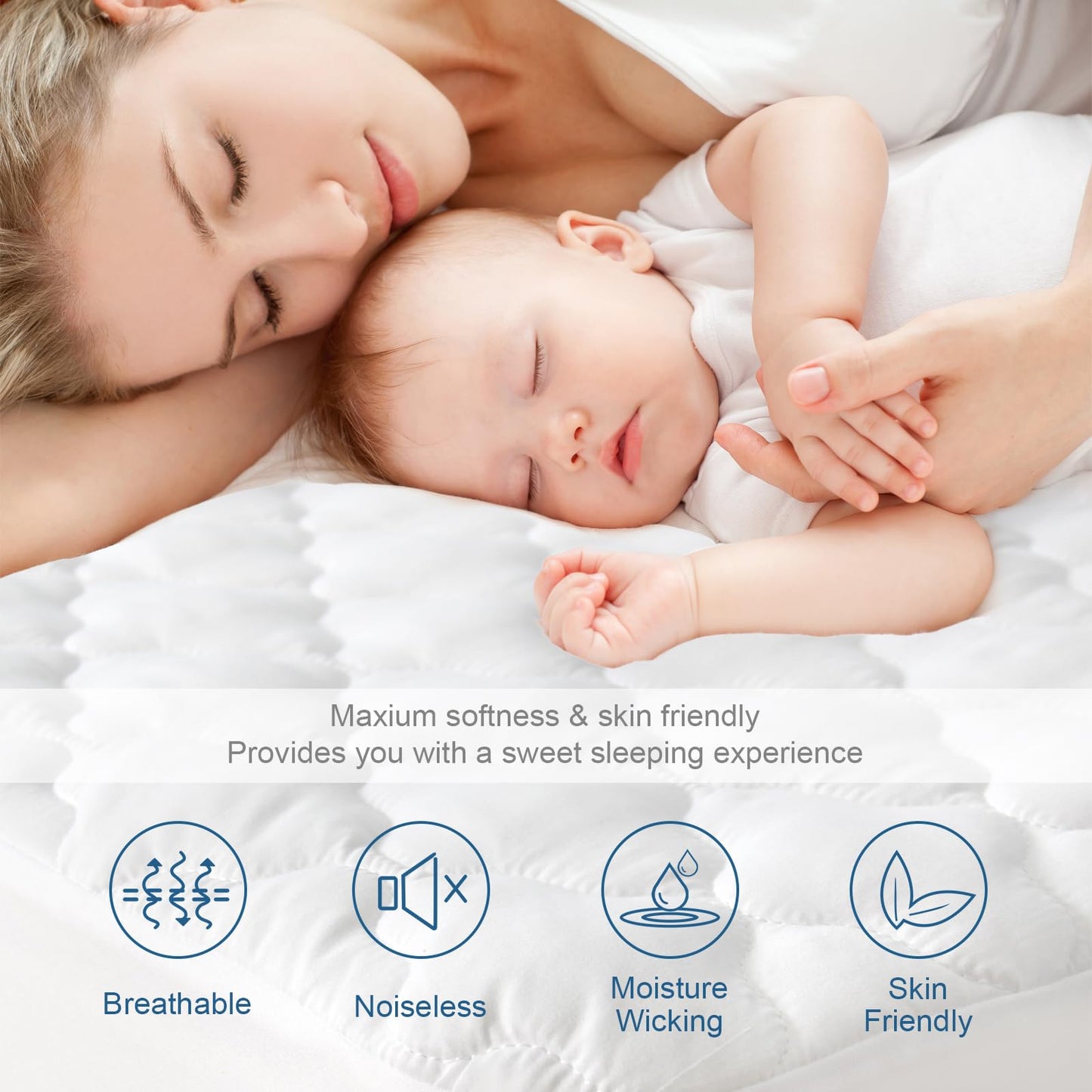 Full XL Mattress Protector Pad Waterproof Quilted, Breathable & Cooling Full XL Mattress Cover Fitted with Deep Pocket Up to 14", (White)