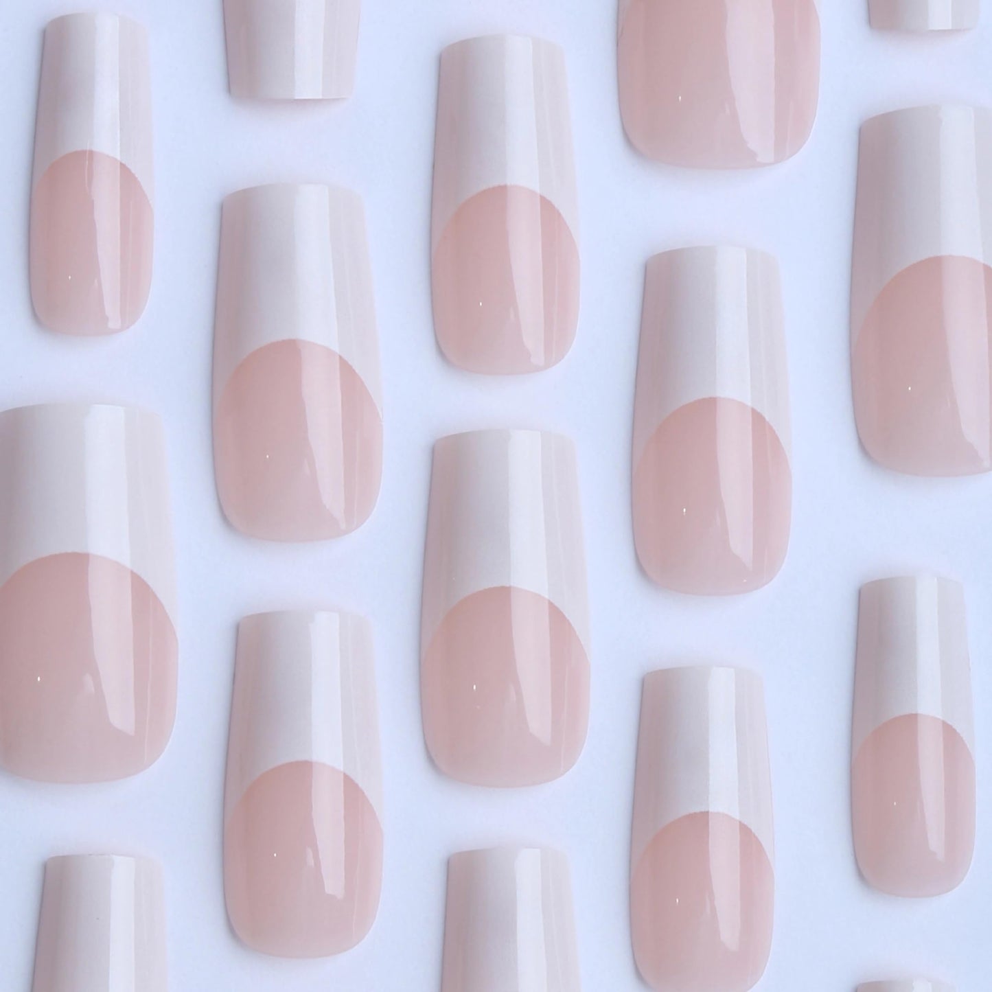 MERVF Press on Nails Long Square, White French Tip Fake Nails Stick ons Classic Acrylic Nail Solid Color Design Glossy 24pcs