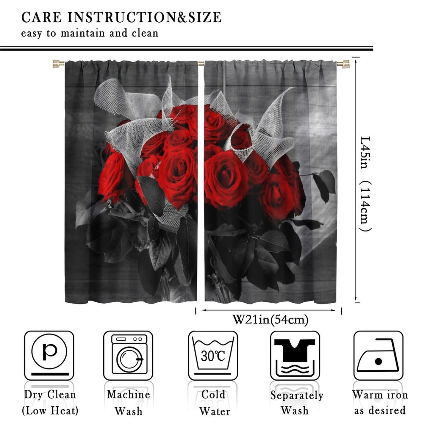 JESTRONRY Red Floral Curtains,Red Rose Wine Theme Romantic Flower Red Rose Window Treatments Curtains for Living Room Girls Women Bedroom Home Decor Blackout Drapes W42xL45in