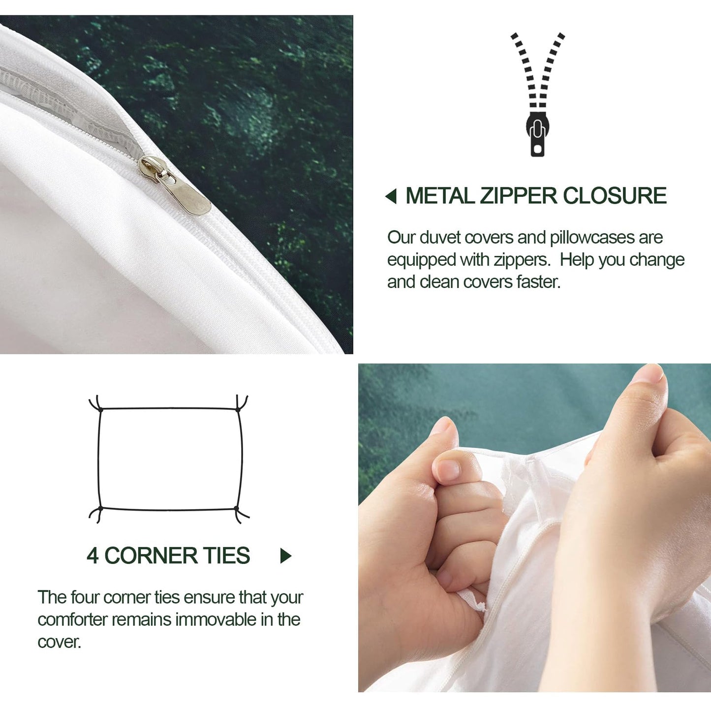 GKPLY Misty Pine Forest Duvet Cover Cal King, Foggy Mountain Bedding Sets, Woodland Landscape Comforter Set, Zipper & Ties, Calm Nature Duvet Cover & 2 Pillow Cases, Reversible Print