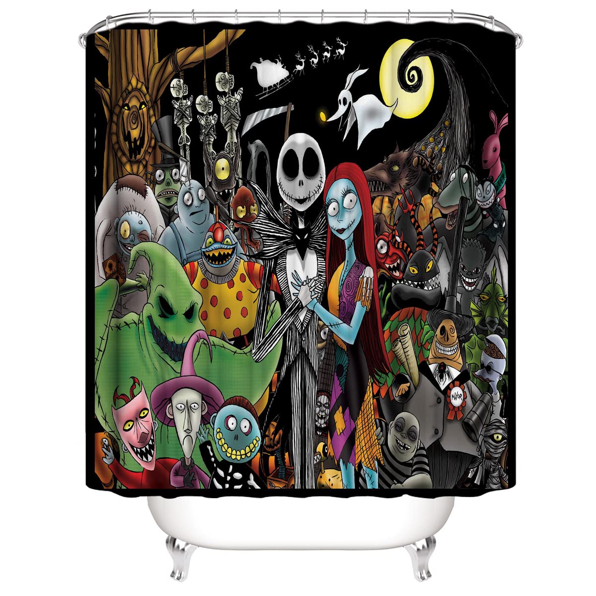 DDS-DUDES 4Pcs Christmas Shower Curtain Sets Kids Bathroom Halloween Decor with 12 Curtain Hooks for Bathroom, Waterproof 71 x 71 inch (D17)