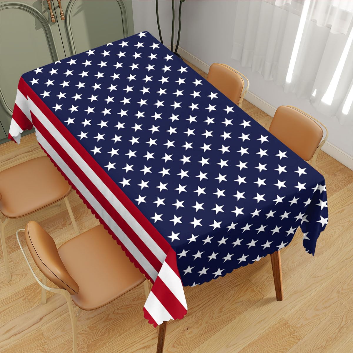 XYJFZL 4th of July Decorative Rectangle Tablecloth American Flag Patriotic Party Rectangle Tablecloth Picnic Table Cover BBQ Table Cloths Polyester for Kitchen Coffee 52 x 70 Inch 4-6 Seats