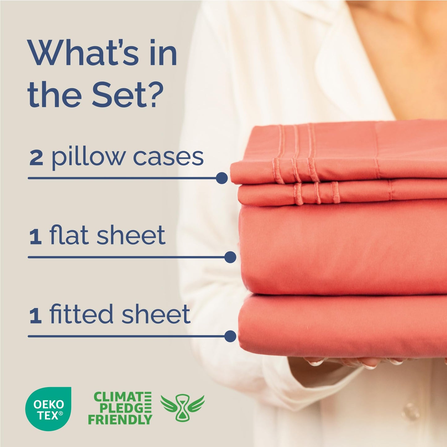 Full Size 4 Piece Sheet Set - Comfy Breathable & Cooling Sheets - Hotel Luxury Bed Sheets for Women & Men - Deep Pockets, Easy-Fit, Extra Soft and Wrinkle Free Sheets - Coral Oeko-Tex Bed Sheet Set