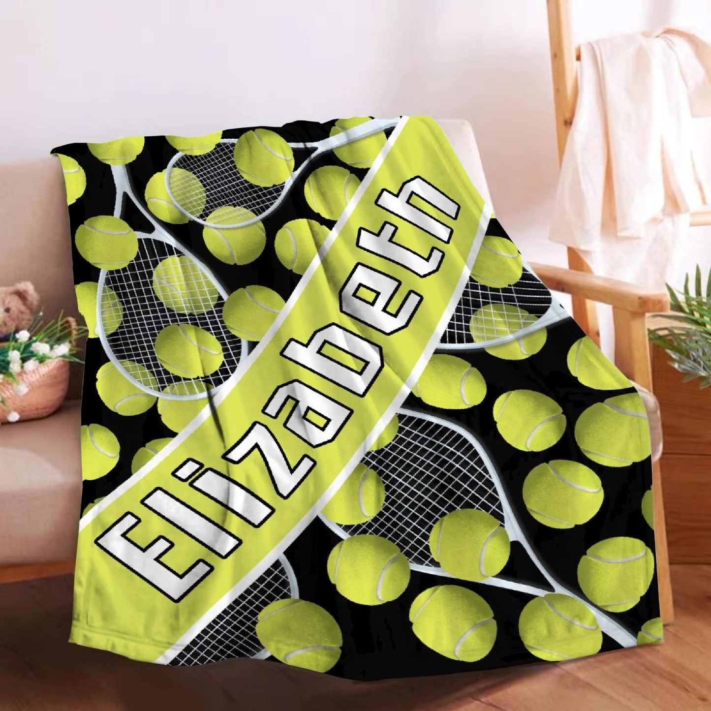 Tennis Custom Blanket with Words Picture Collage Soft Customized Blankets, Birthday Throw Personalized Gifts for Family, Mom, Kids, Dogs, Friends or Lover 50 in x 40 in Small for Kids