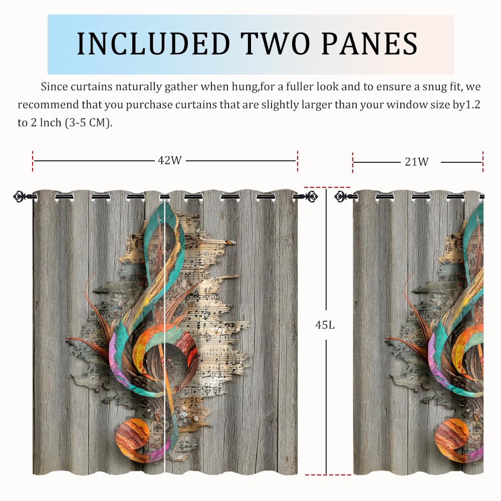 XSUPFLYM Classic Rustic Musical Note Art Window Blackout Curtains Beautiful Realistic Wooden Elegant Music Note Thermal Curtains Suitable for Bedroom 2 Panels.Each 21" W x 45" L