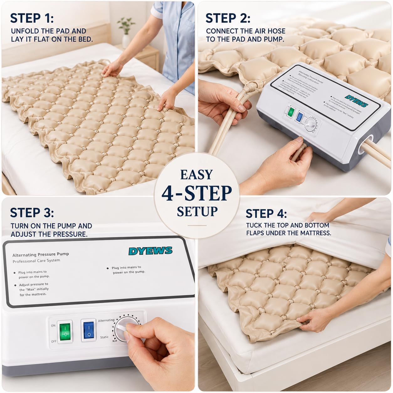 Alternating Air Pressure Mattress Pad, Bed Sore Prevention, Bed Mattress Topper with Quiet Pump & Waterproof, Relief Ulcer, Suitable for Bedridden or Limited Mobility Patie