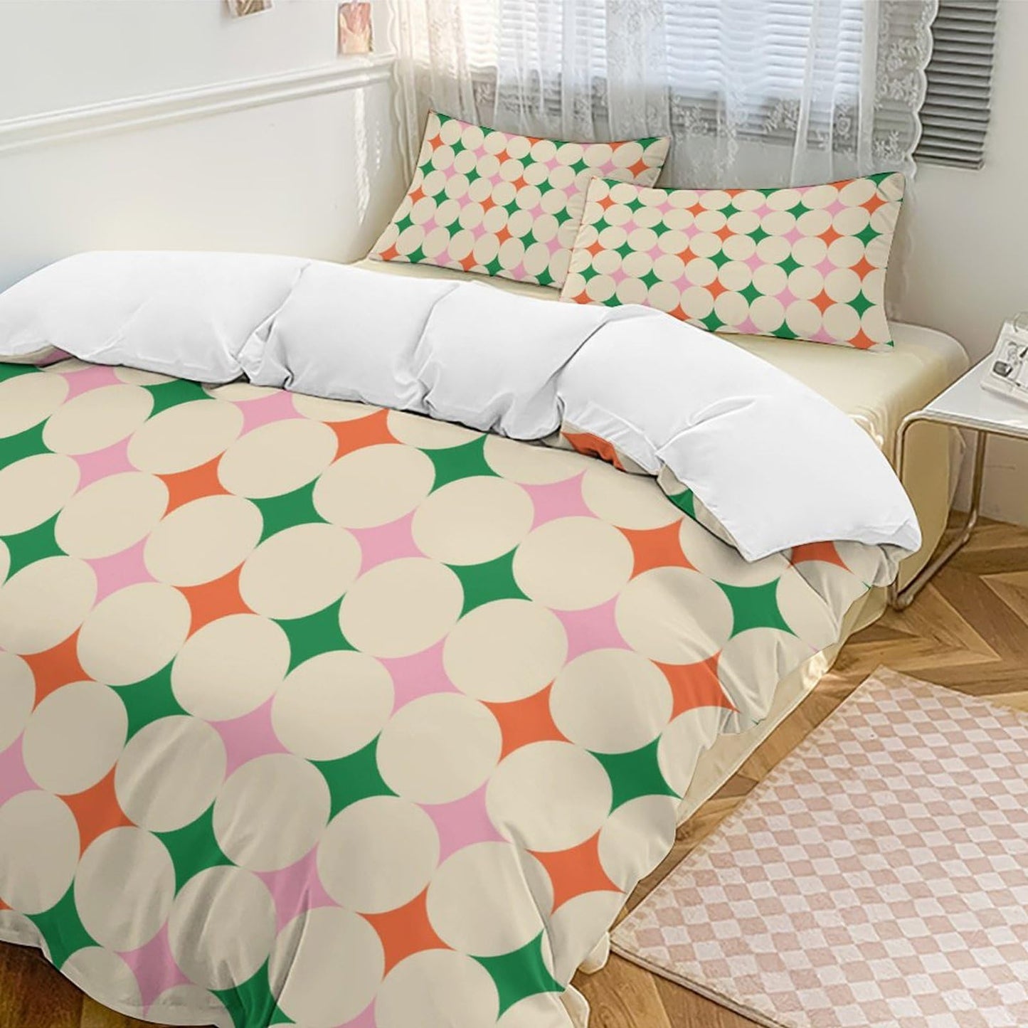 Focusbrite Modern Mid Century Duvet Cover, Vintage Geometry Bedding Sets Soft Comforter Cover，Aesthetic Abstract Art Bedding 3 Piece (1 Duvet Cover 86"x70" + 2 Pillow Sham 20"x30")