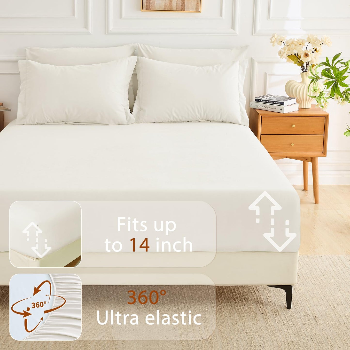MUXHOMO 7 Pieces Queen Comforter Set, Soft Bed in a Bag Queen Size, All Season Bedding Set with Comforter, Flat Sheet, Fitted Sheet, Pillowcases & Shams, Ivory