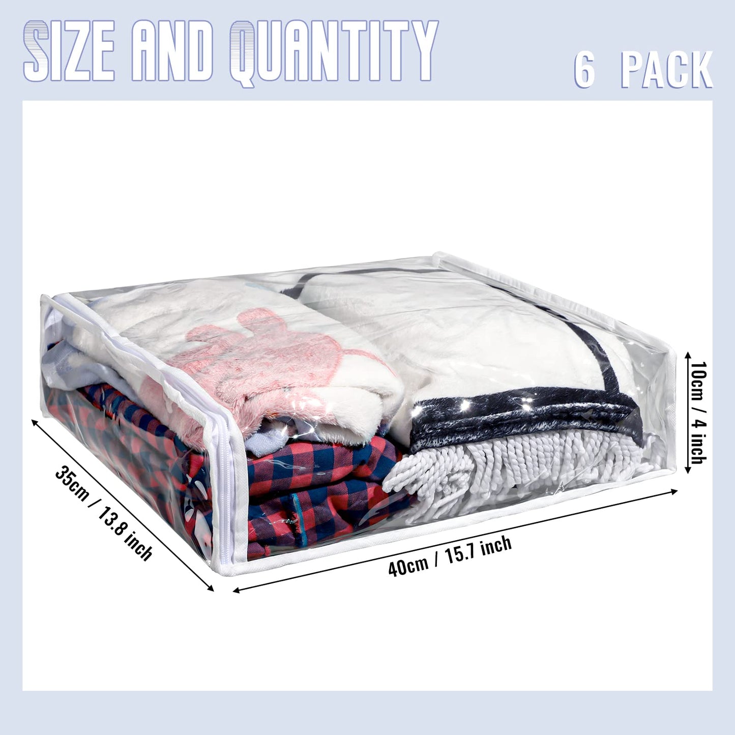 6 Packs Clear Zippered Storage Bags Sweater Moth Bags Vinyl Plastic Storage for Blankets Clothes Bed Sheet Organizer with Zipper for Closet Linen Sweater Clothes Comforters Pillow(16 x 14 x 4 Inch)