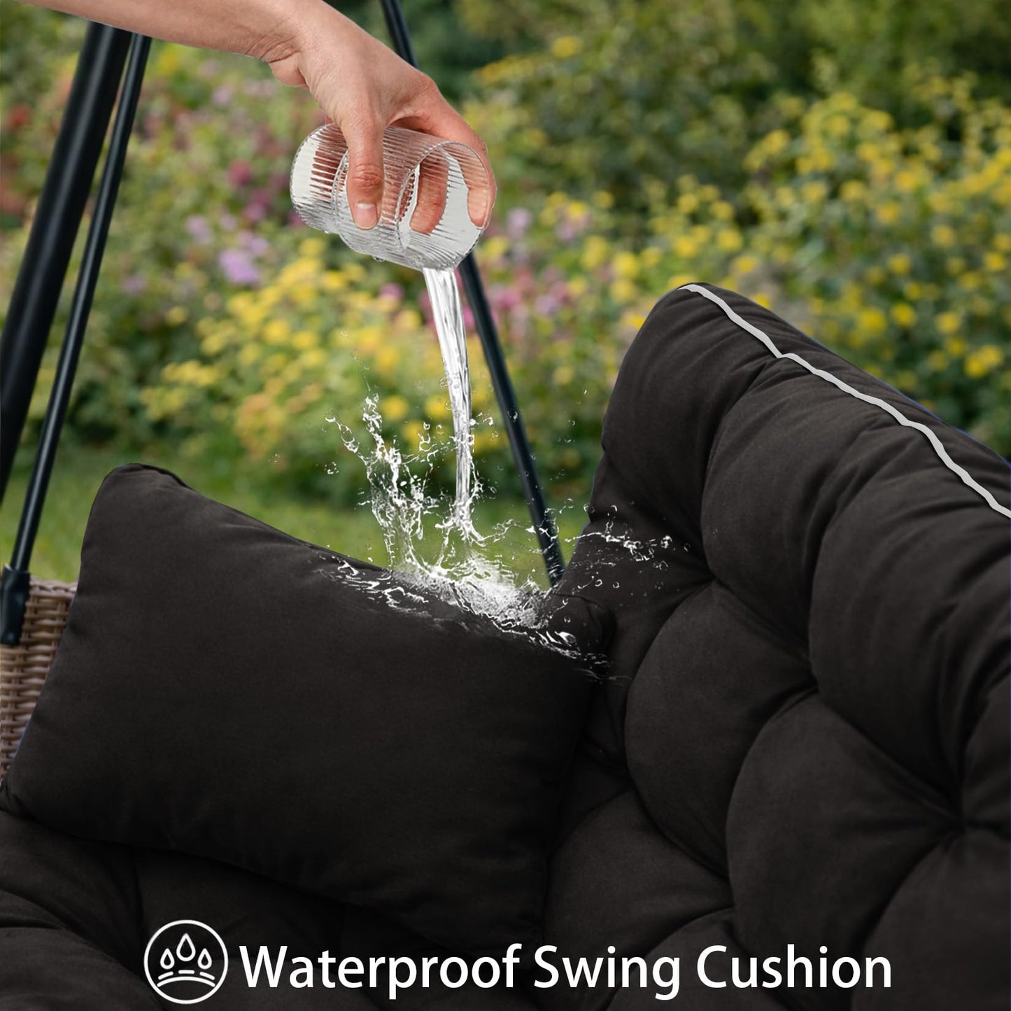 Kerkrot Porch Swing Cushions, Waterproof & Fade Resistant Outdoor Swing Cushion 55 Inch, Swing Cushions 3 Seater Replacement for Outdoor Furniture, Patio, Garden (Black, 55 x 40 inch)
