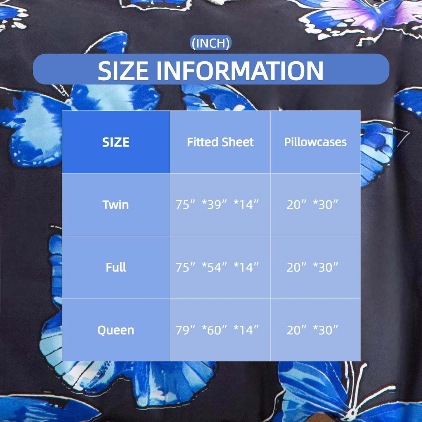SDIII Blue Butterfly Twin Fitted Sheet with 2 Pillowcases, Deep Pocket Soft Microfiber Butterfly Sheet Twin Size for Girls Boys Kids and Teens