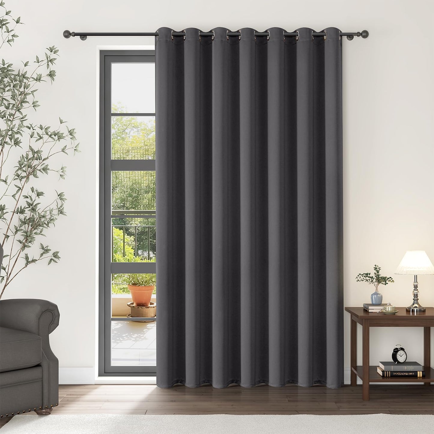 ChrisDowa Room Divider Curtain 84 Inches Long, Wide Blackout Sliding Door Curtain for Bedroom, Room Darkening Privacy Window Curtain for Patio Door (1 Panel Set, Dark Grey, 100 x 84 Inch)