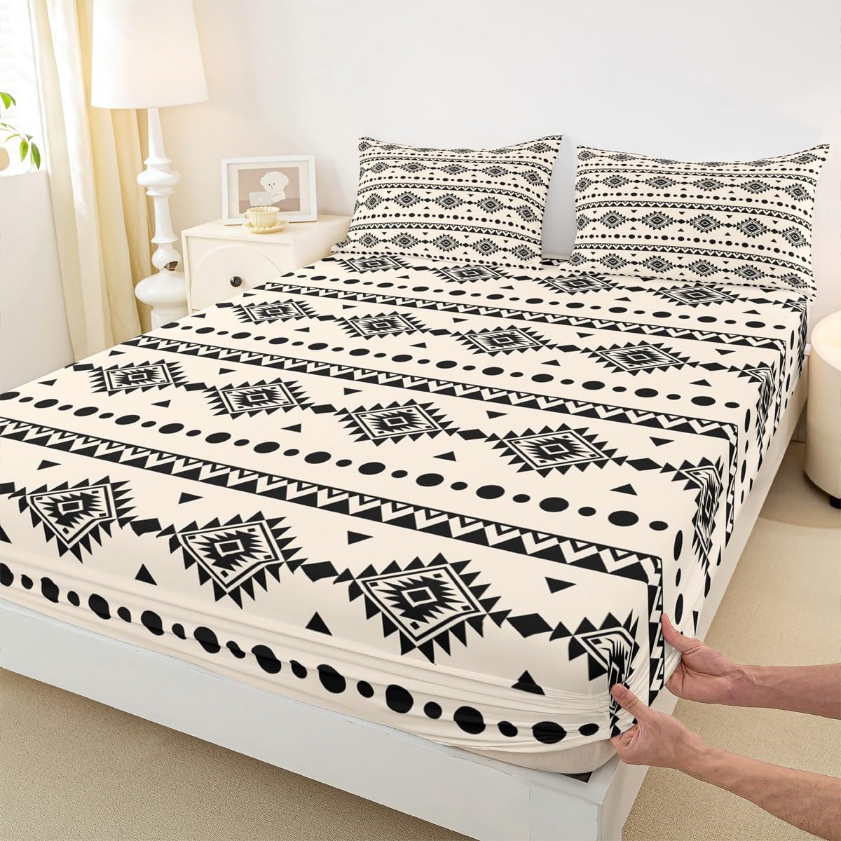Erosebridal Bohemian Aztec Bed Sheets Set Full Size, Western Decor Flat Fitted Sheet for Boys Girls Women Men Bedroom, Exotic Tribal Bedding Set, Geometric Southwestern Farmhouse Bed Sets