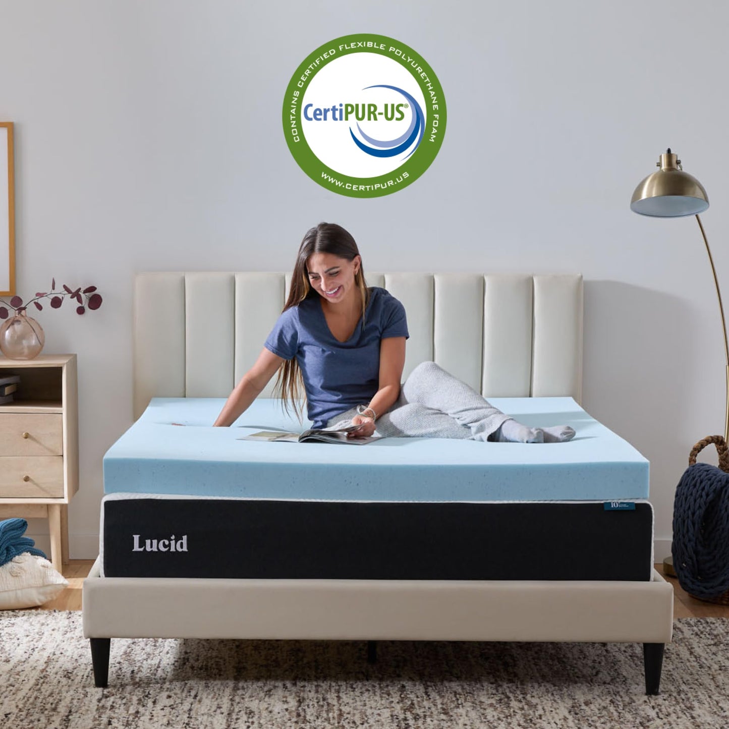 Lucid 4 Inch Memory Foam Mattress Topper, King Size – Cooling Gel Bed Topper – Preassure-Relieving Ultra Plush Feel – Ventilated Breathable Design – CertiPur Certified - Dorm Room Essentials