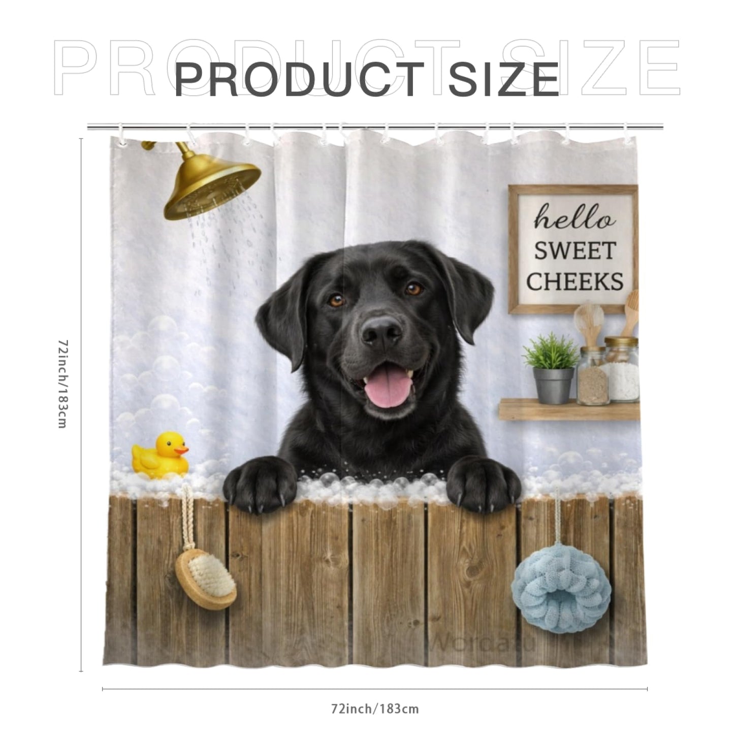 Wordatu Funny Black Labrador Dog Farmhouse Shower Curtain 72x72 Inch Rustic Hilarious Pet Animal Country Bathroom Set Accessories Decor with 12 Hooks