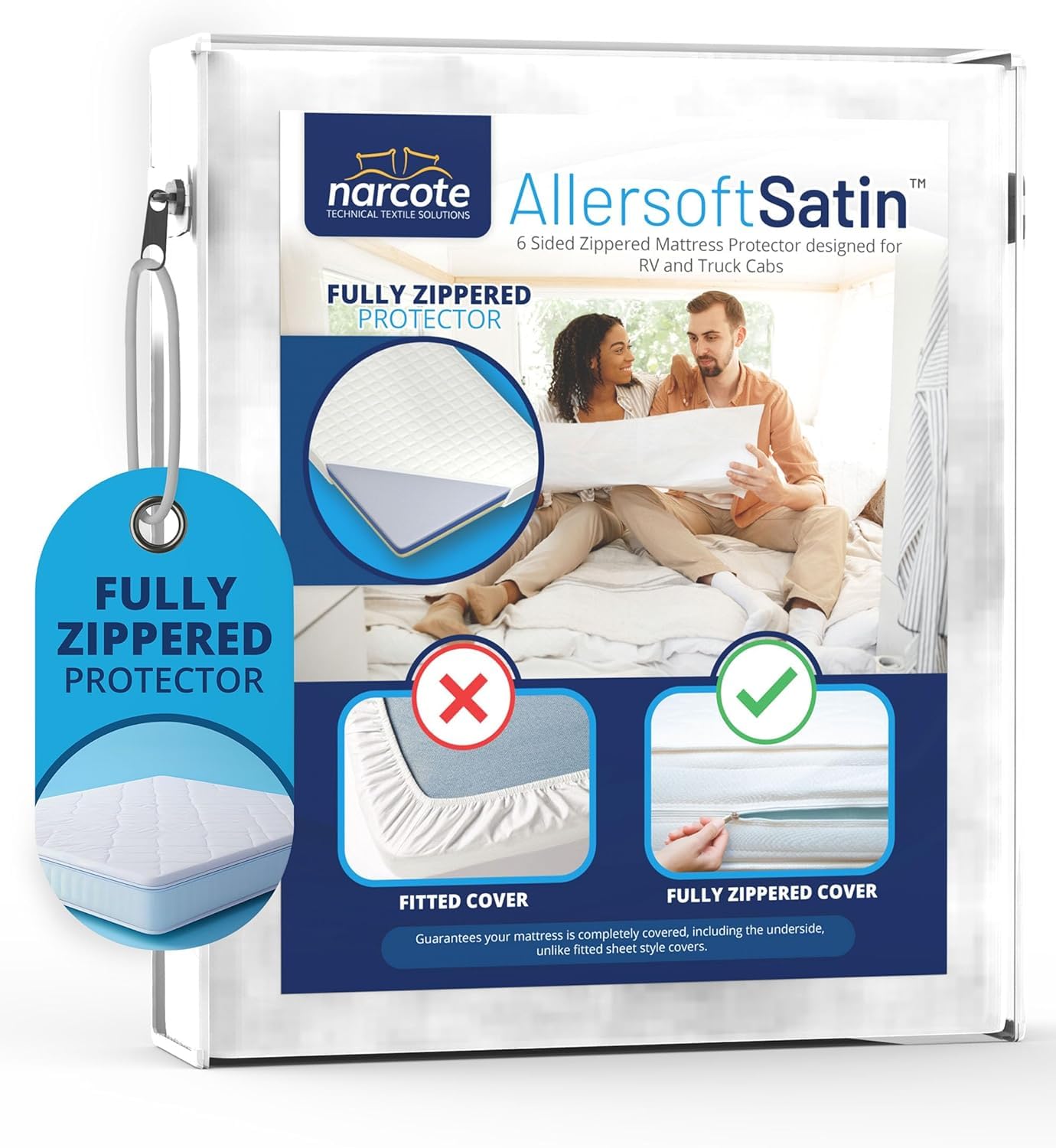 RV 6 Sided Zippered Mattress Protector with Secure Locking Zipper for Shorter 3-8 Depths| Creates a Natural Seal Around Your Mattress from Dust, Pet Dander, Pollen, Liquids & More| 28x72