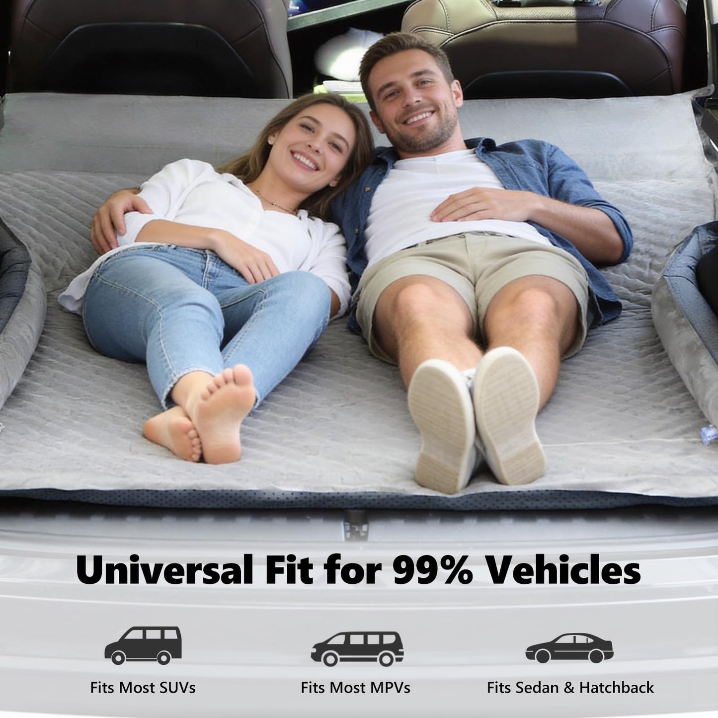 Ocryneiy Universal SUV Air Mattress – Inflatable Car Bed for Camping with Anti-Collision Side Guards,Dual Safety Valve,12V Car Pump & Carry Bag, Fits SUV MPV Sedan for Travel Nap, Gray