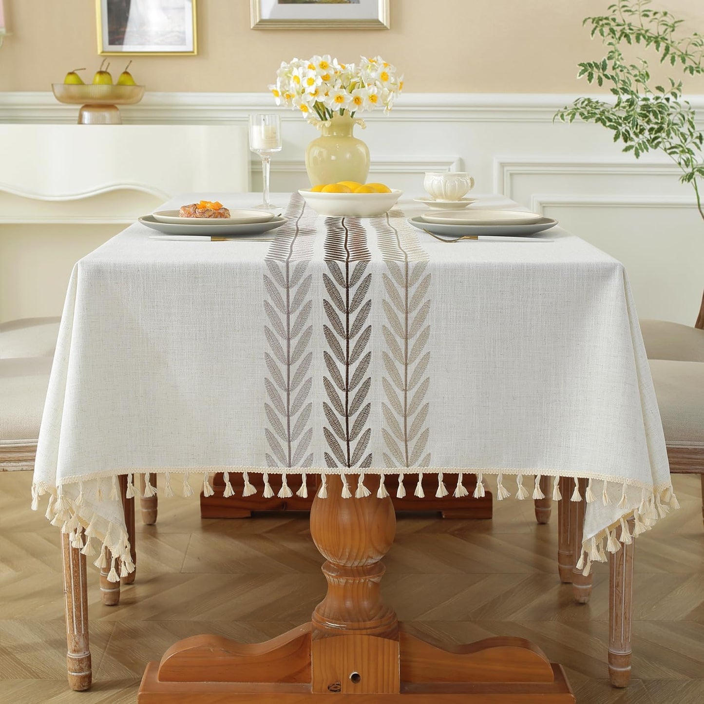 Pahajim Rectangular Cotton Linen Tablecloth Waterproof Wrinkle Resistant Rustic Style Table Cloth Elegant Farmhouse Table Cover for Dining Kitchen Outdoor Picnic,55''x71'',4-6 Seats