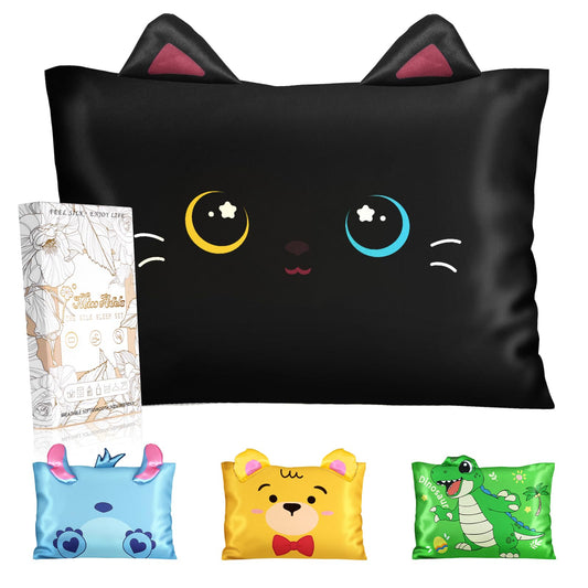 Miss Adola Kids Pillowcases Standard Size 20"x26" - Cute Cartoon Soft Breathable Silk Pillow Cases for Hair and Skin with Hidden Zipper for Women Fun Kawaii Design for Bedding, Black Cat