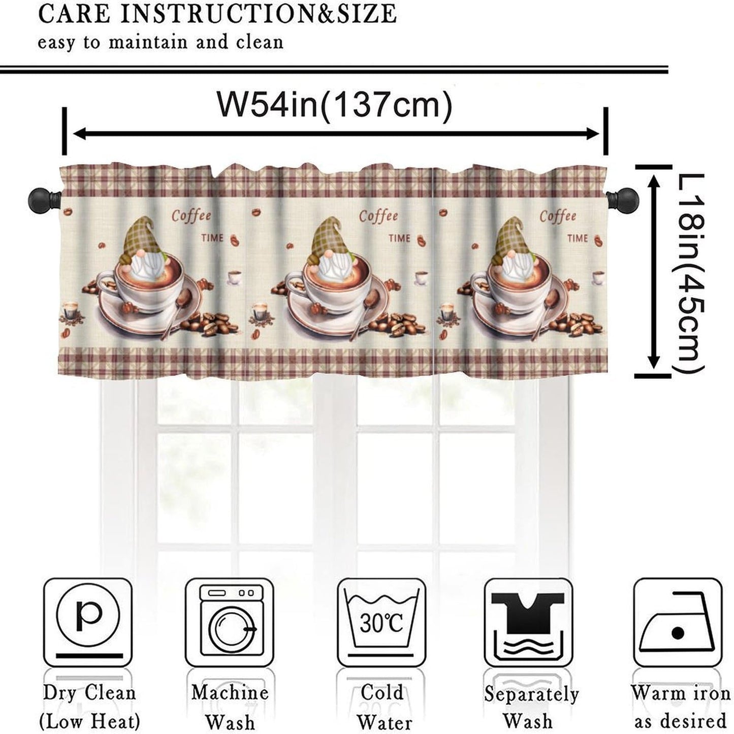 AAVEUP Coffee Valance Curtains for Kitchen,Cartoon Fun Country Cappuccino Elf Coffee Bean Time Window Valances Short Panel Blackout Treatment Drapes for Bathroom Bedroom Cafe Restaurant 54x 18 in