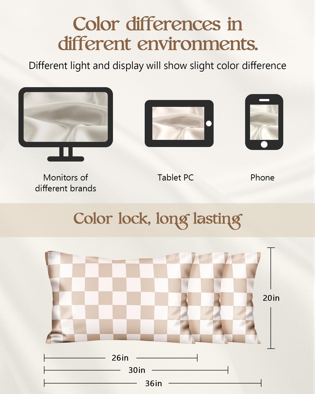 Miss Adola Silk Pillowcase 2 Pack - Pillow Cases 20" x 30" Queen Size Set of 2 for Hair and Skin Smooth Soft Breathable with Hidden Cute Zipper Cooling Pillow Covers for Sleeping, Checkered