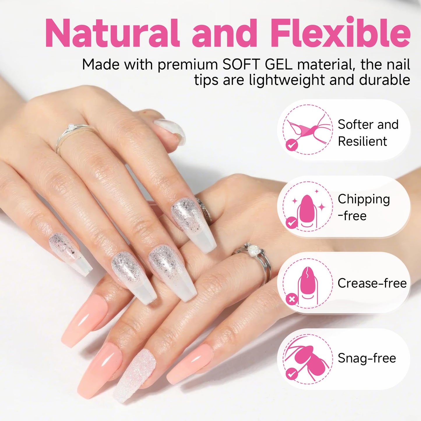 UNA GELLA Medium Coffin Nails Tips 312Pcs Pre-Etched Gel Nail Tips Coffin Press On Nails Clear Full Cover for Nail Extensions & DIY Art Salon at Home, Long Lasting 12 Sizes