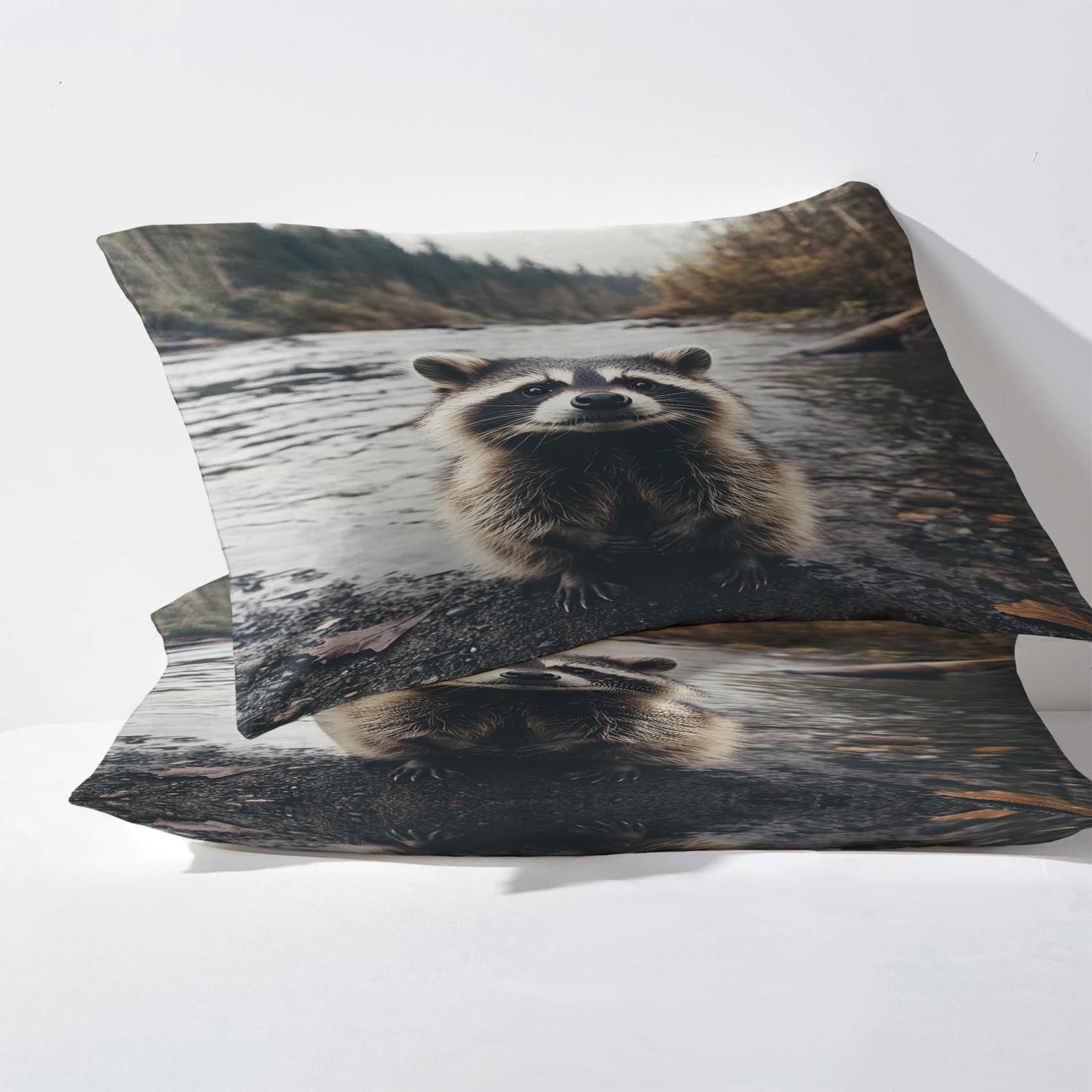 NOGAWA Raccoon Sheets Queen, Cute Wild Animal Bed Sheets, Deep Pocket & Soft Microfiber Bedding Sheets & Pillowcases 4 Piece - Fitted Sheet & Flat Sheet & 2 Pillow Cases