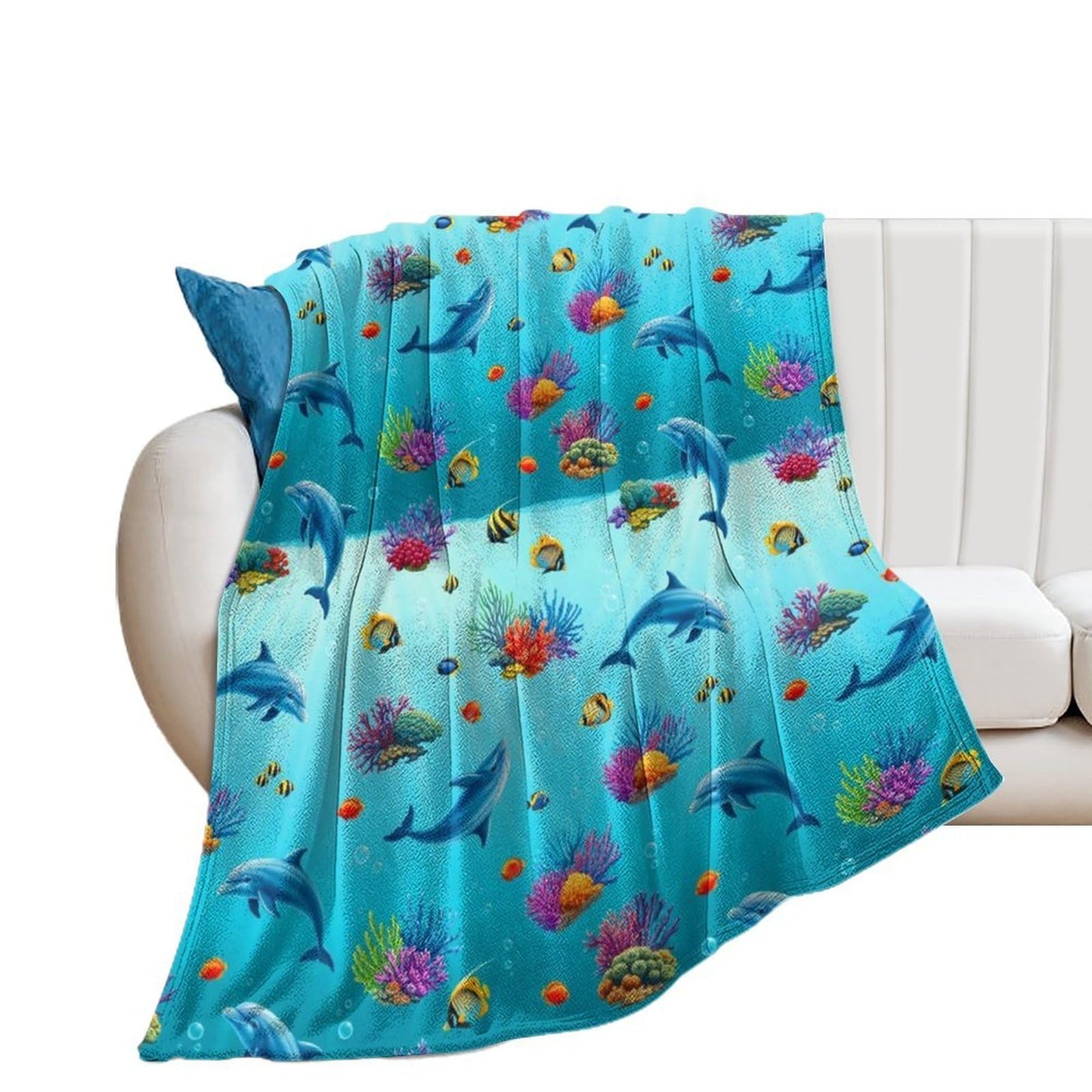 Cozy Warm Blanket, Fashion Home Decor Soft Throw Blanket for Bed, Sofa and Couch Compatible with Sea Dolphin Underwater