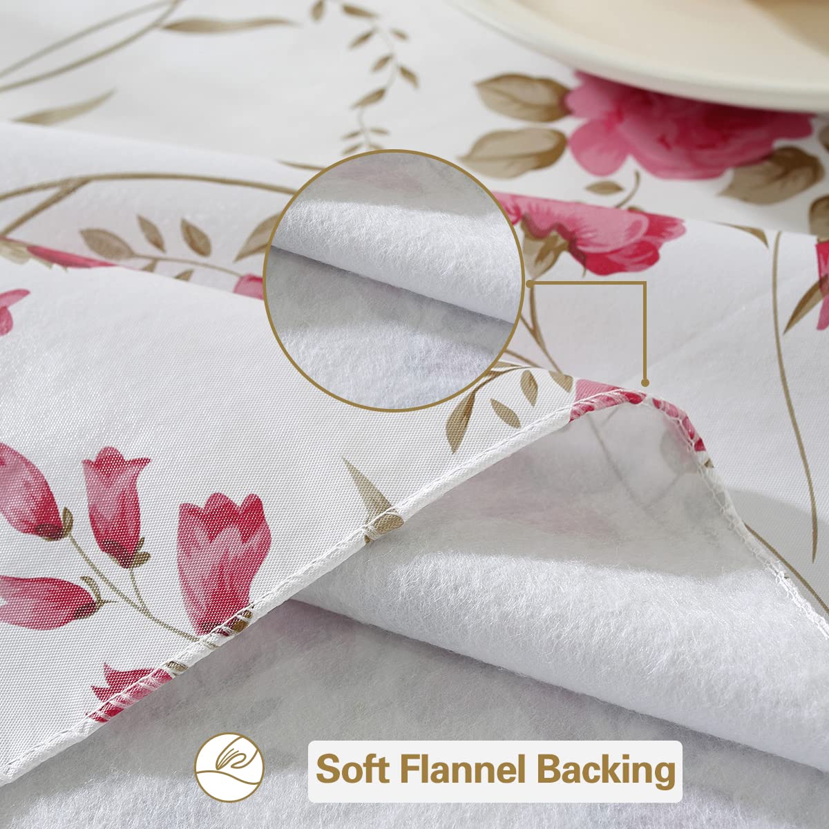 SASTYBALE Spring Summer Vinyl Tablecloth with Flannel Backing Rectangle 60 x 84 Inch, Waterproof & Wipe Clean Thick Plastic Table Cloth, Floral Table Cover for Dining, Party, Picnic, Outdoor, Rose