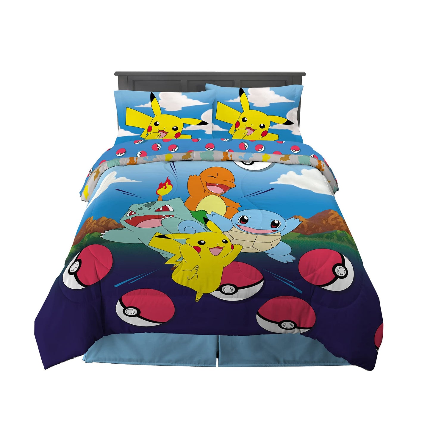 Pokémon Gaming Anime Kids Bedding Super Soft Microfiber Comforter And Sheet Set, 5 Piece Full Size, (Officially Licensed Product) By Franco