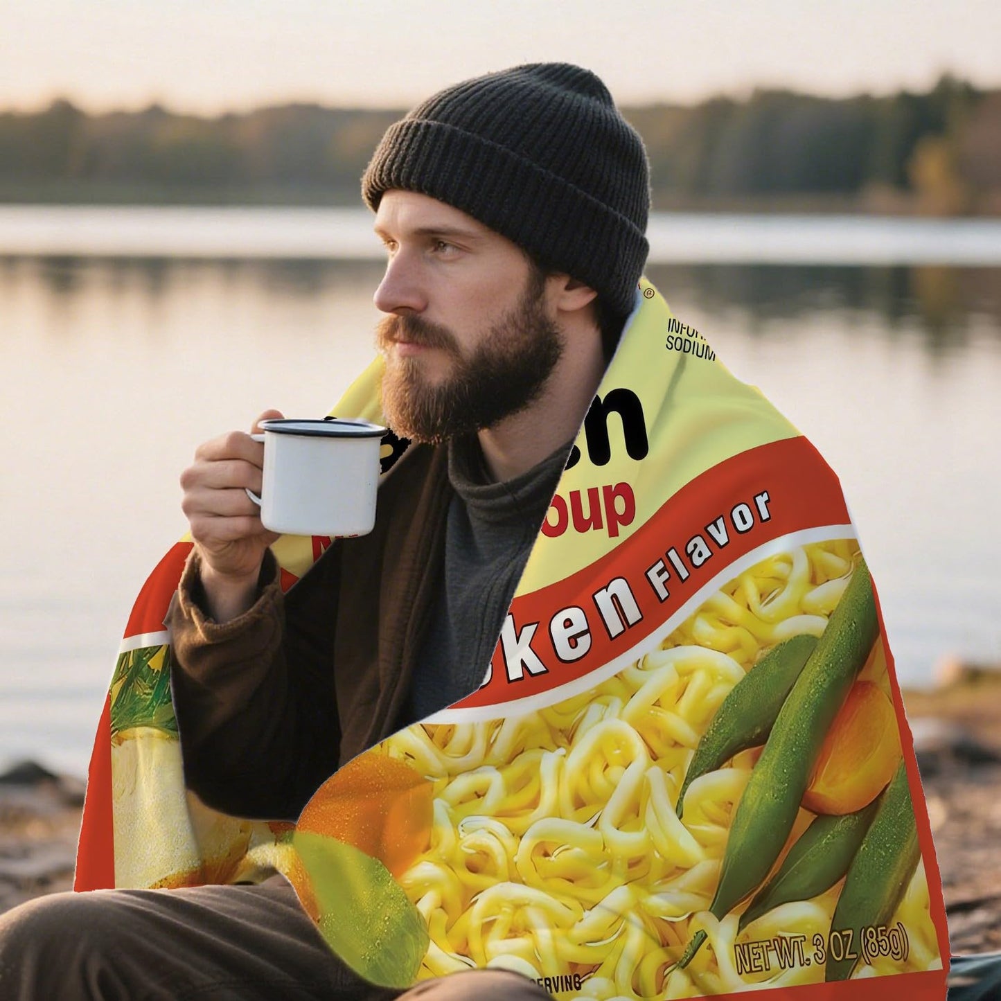 Noodle Soup Chicken Flavor Ramen Blanket, Noodle Blanket, Funny Instant Ramen Noodle Gift Soft Cozy Lightweight Flannel Blanket Plush Throw Blankets for Couch Sofa Bed (50"x40")