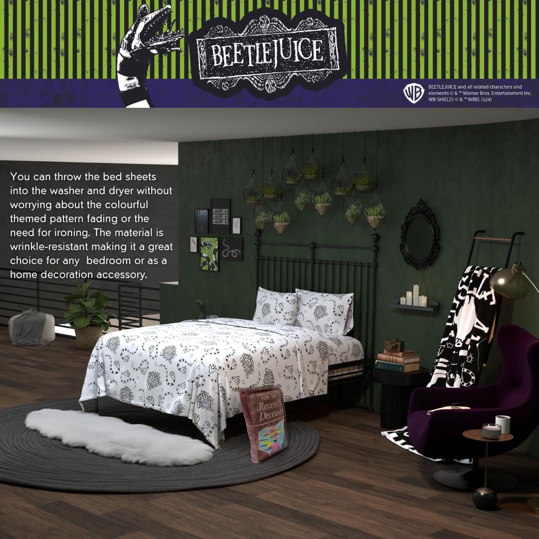 Franco Collectibles Beetlejuice Halloween Bedding Super Soft Microfiber Full Sheet Set, College Dorm Essentials, (Officially Licensed Product)