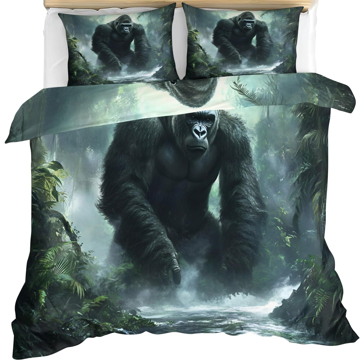 Twin Size Duvet Cover Gorilla Print Duvet Cover Rainforest Comforter Cover Jungle Bedding Kids Room Bedding Decor (Reversible Printing)
