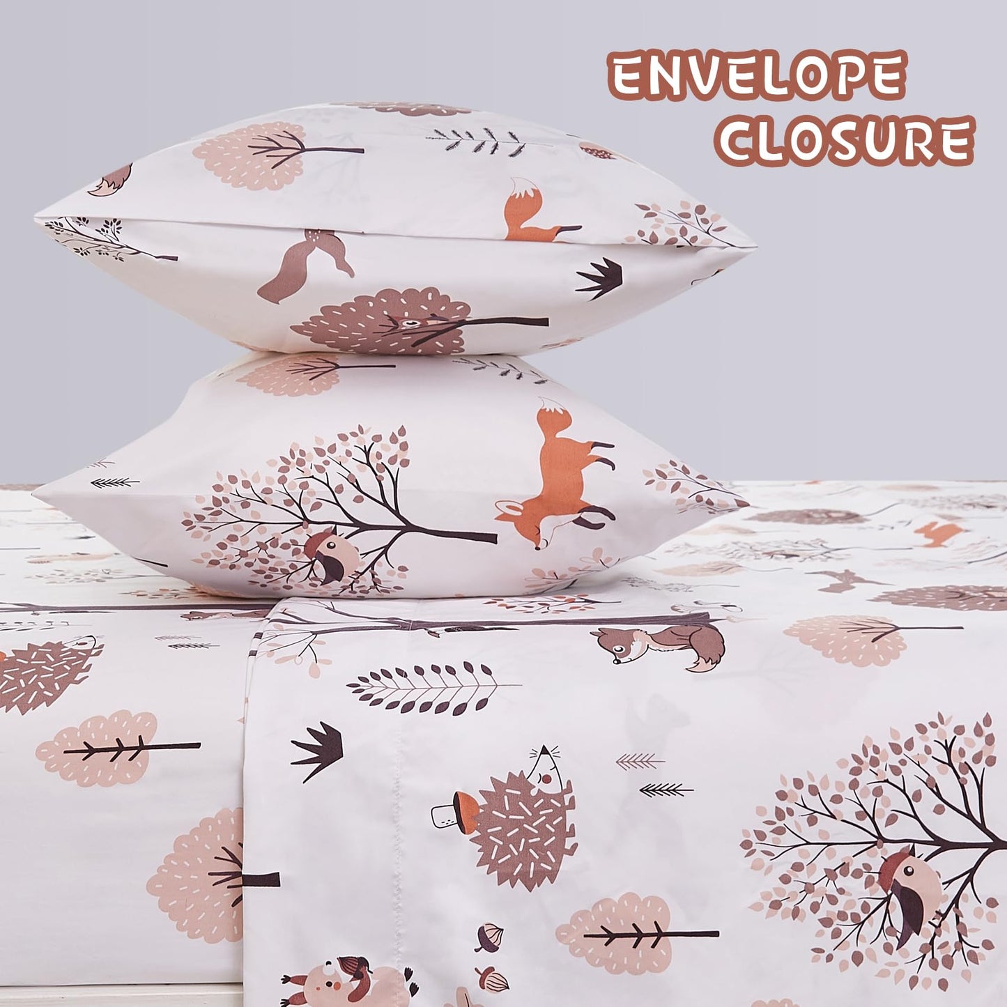 Yibeizi Woodland Forest Kids Sheet Set Full Size, Fall Animal Print Bedsheet Camper Themed Microfiber Deep Pocket Bedding Sheets & Pillowcases 4 Pieces