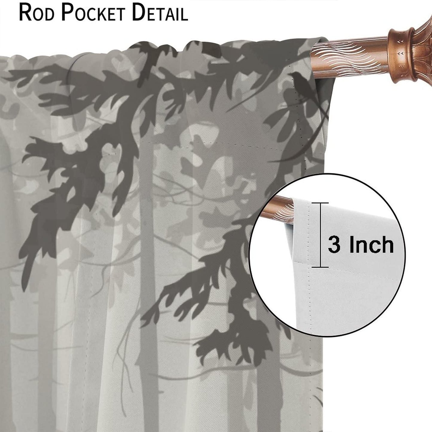 Deer Blackout Curtain,Grey Misty Forest Rustic Wildlife Moose Mountain Elk Pine Forest Silhouette Window Curtains for Living Room Office Decor Window Drapes,2 Panels W42 xL45