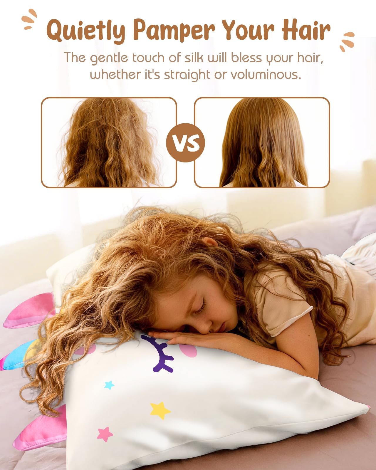 Miss Adola Kids Pillowcases Standard Size 20"x26" - Cute Cartoon Soft Breathable Silk Pillow Cases for Hair and Skin with Hidden Zipper for Girls Fun Kawaii Design for Bedding, White Unicorn