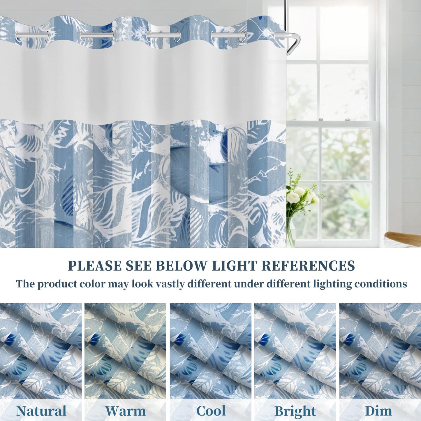 NAEMBCU Blue Striped No Hook Shower Curtain with Snap in Liner Set 71x74in
