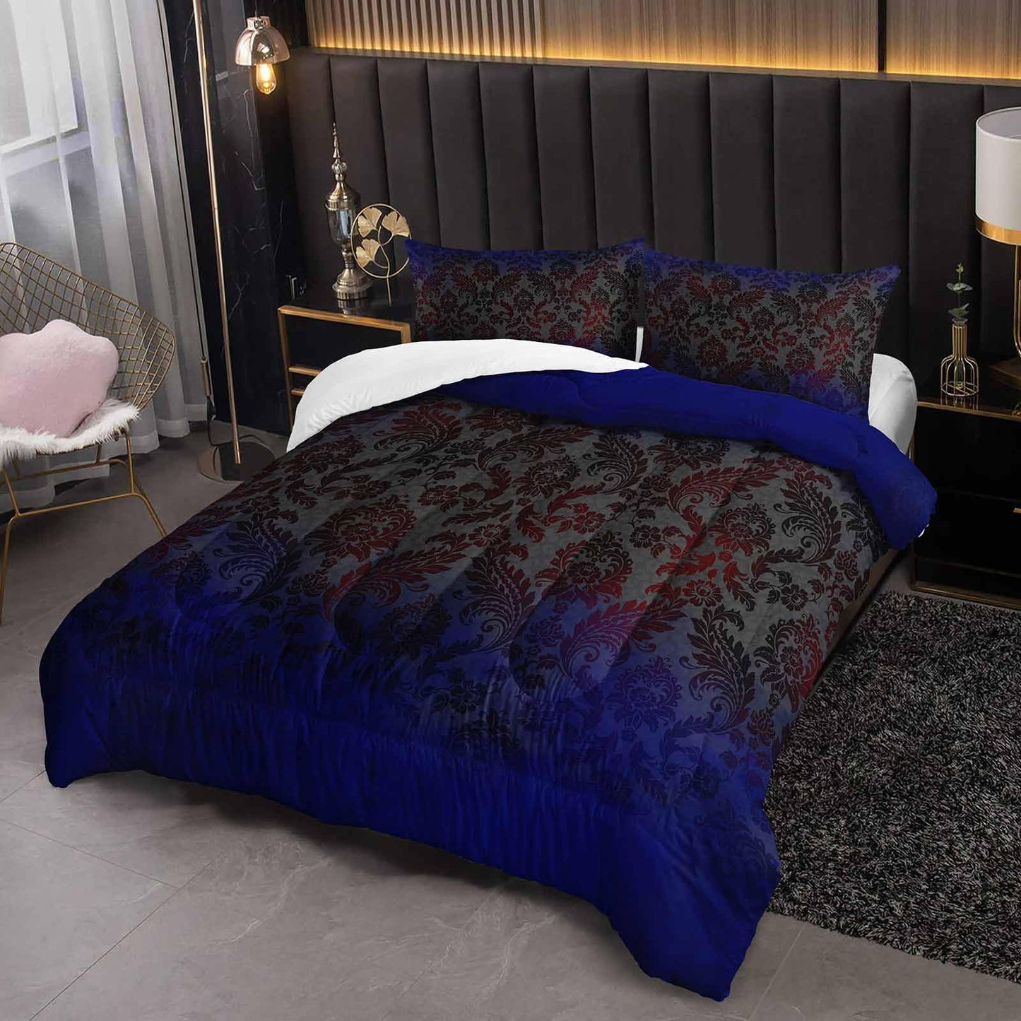 lneffble Paisley Floral Comforter Twin Size,Gothic Kids Comforter Set,3Pcs Bedding Set Printed Comforter with 2 Pillowcases,Down Alternative,Soft and Lightweight,for All Seasons