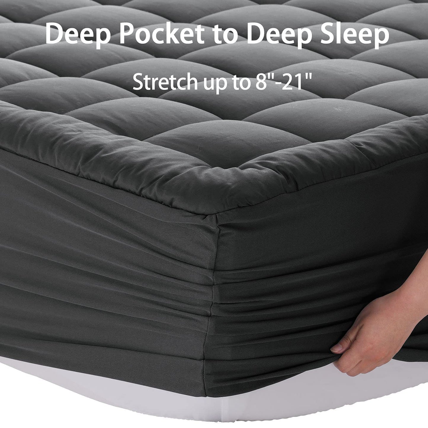 EASELAND Queen Size Mattress Pad Pillow Cover Quilted Fitted Mattress Protector Cotton Top 8-21" Deep Pocket Cooling Mattress Topper (60x80 Inches, Dark Grey)