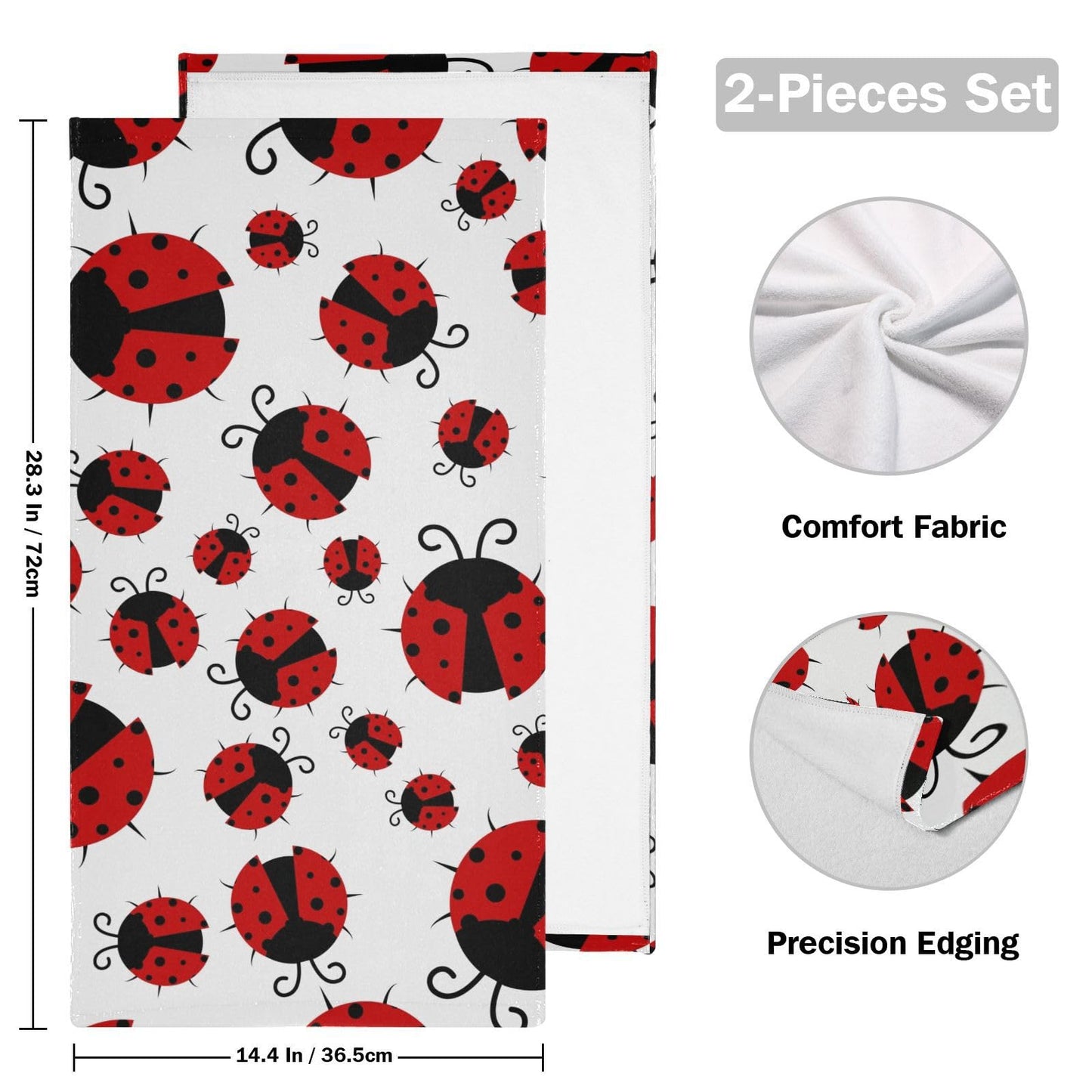 Ladybug Hand Towels for Bathroom Set of 2, Red and White Cartoon Insect Bath Towels Soft Absorbent Decorative Fingertip Towels Home Hotel Spa Gym Face Towels Kitchen Tea Dish Towels 14" x 28"