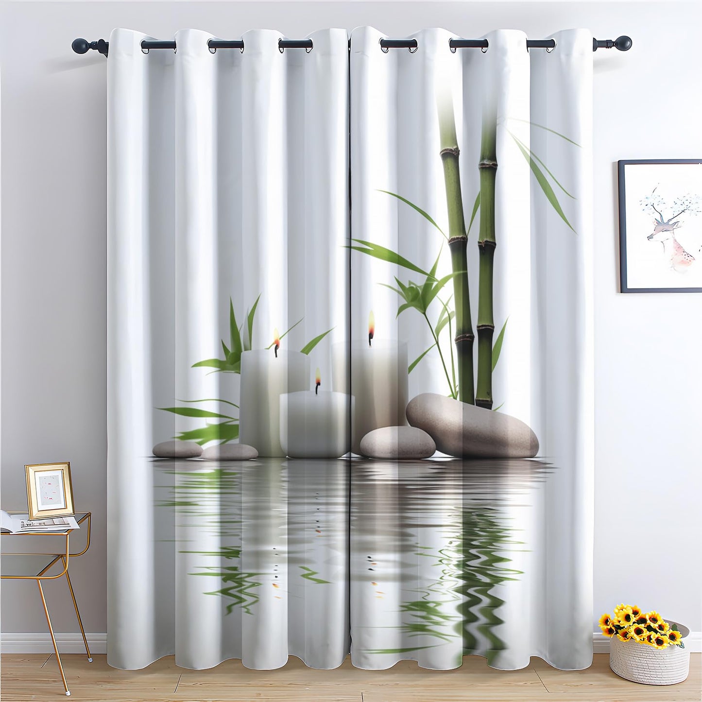 Zen Curtains for Bedroom Living Room, Spa Blackout Curtains & Home Decor, Garden Window Curtains, Thermal Room Darkening Grommet Drapes, 54 Inch 2 Panel Set