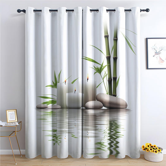 Zen Curtains for Bedroom Living Room, Spa Blackout Curtains & Home Decor, Garden Window Curtains, Thermal Room Darkening Grommet Drapes, 54 Inch 2 Panel Set
