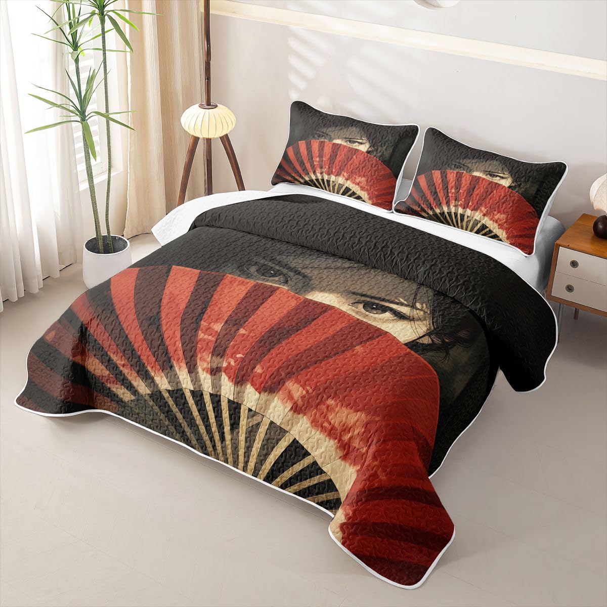 Erosebridal Onna-Musha Quilts Twin Size - Japanese Samurai Bedspread Coverlet Set, Japan Culture Decor Quilt Coverlets 2Pcs (Only 1 Pillowcase)