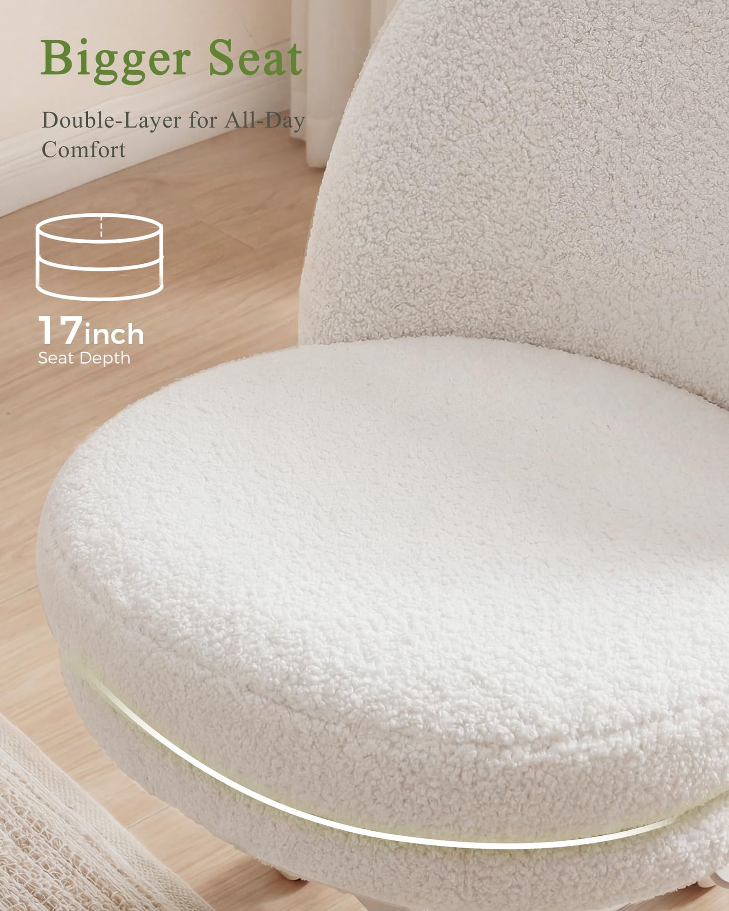 GTPOFFICE Vanity Chair with Back, Adjustable Tall Office Chair High Swivel Bar Stools Fluffy Cute Desk Chair Comfy with Wheels Bow Pillow Armlees for Adults Standing Desk Bar, Teddy Velvet, Cream