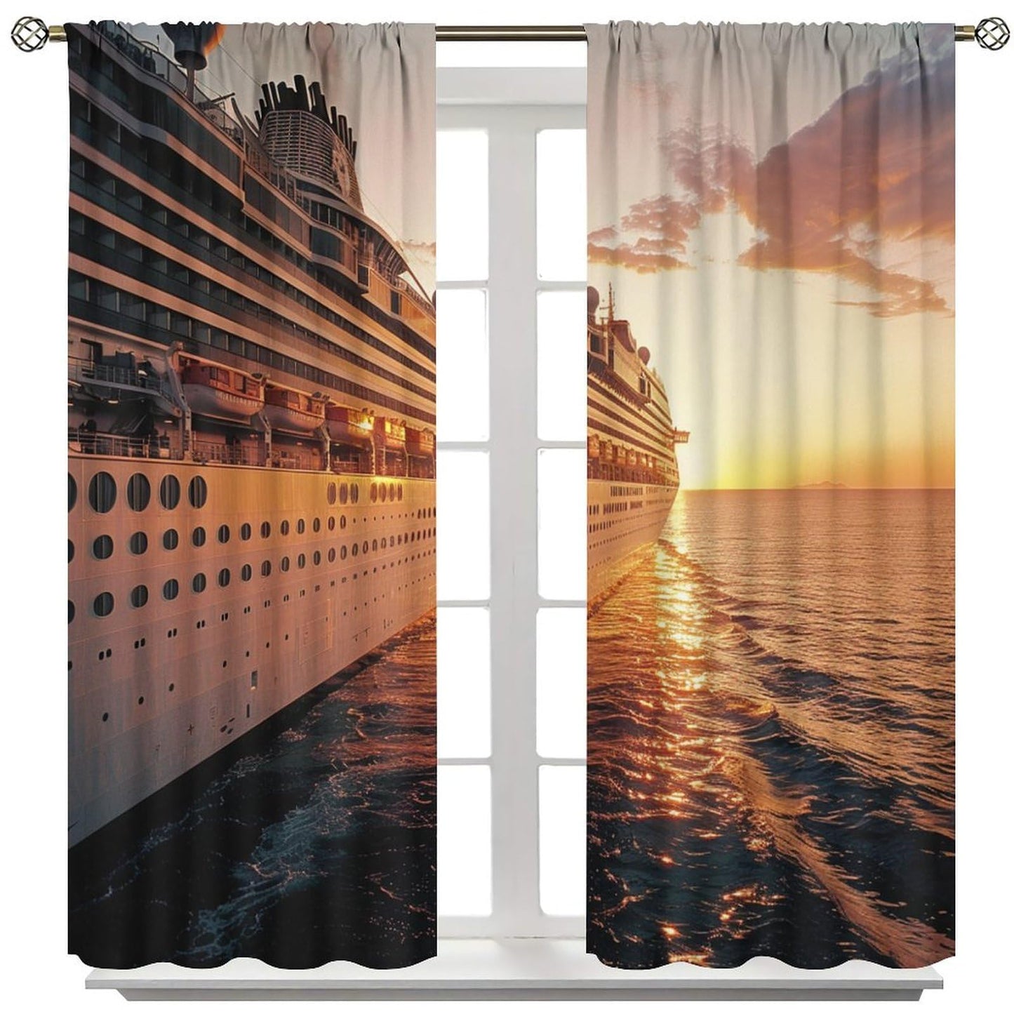 TOWINSFB Fine Sunshine Cruise Ship Blackout Curtains, Nautical Modern Ship Home Decor Rod Pocket Window Drapes for Living Room Bedroom - 42" W x 63" L